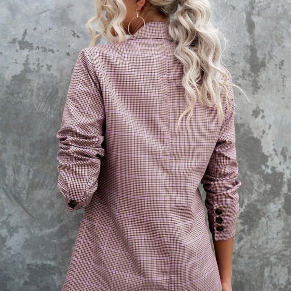 Sweet Earth Plaid Print Lapel Collar Buttoned Blazer - Picture 2 of 6